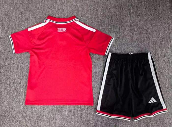 with Black Shorts Youth Uniform Kids Kit 2026-2027 Manchester United Home Soccer Jersey Shorts Child Football Set