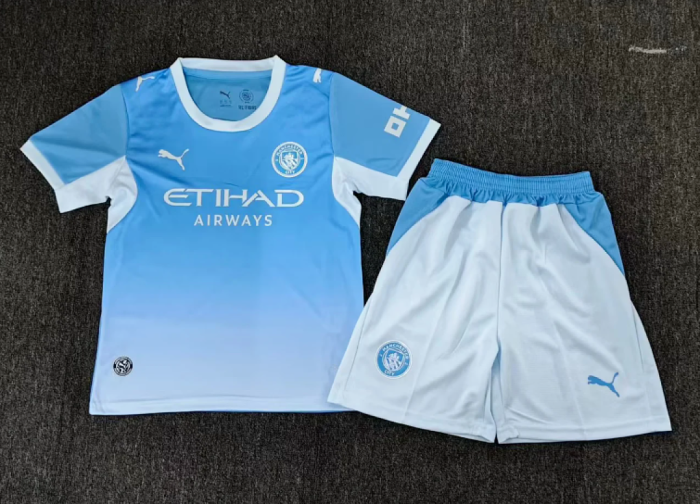 Youth Uniform Kids Kit 2026-2027 Manchester City Home Soccer Jersey Shorts Child Football Set