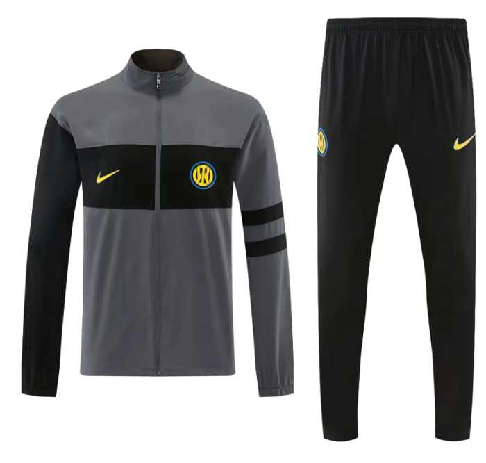 2026-2027 Inter Milan Grey/Black Soccer Tracksuit Jacket Football Jacket and Pants