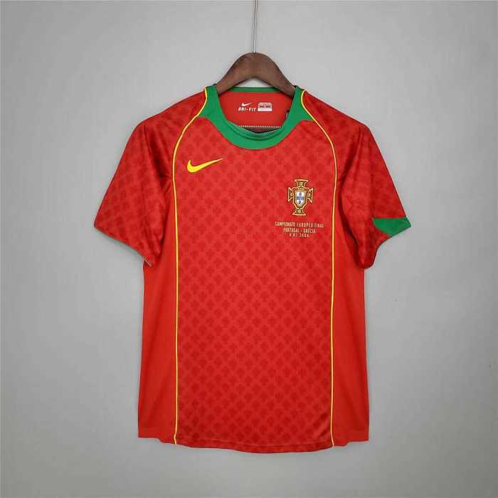 with Front Lettering Retro Jersey 2004 Portugal Home Soccer Jersey Vintage Football Shirt