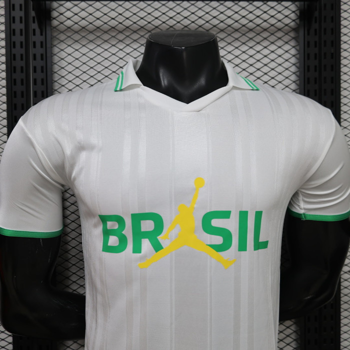 Player Version 2026 Brazil White AJ Soccer Polo Brasil Camisetas de Futbol
