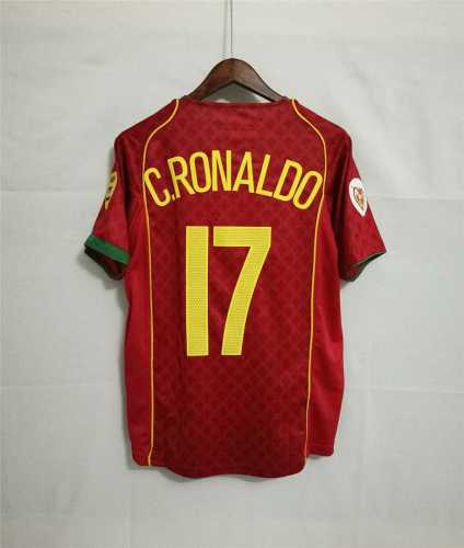 with Front Lettering+Patch Retro Jersey 2004 Portugal 17 C.RONALDO Home Soccer Jersey