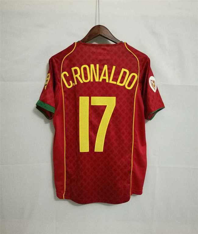 with Front Lettering+Patch Retro Jersey 2004 Portugal 17 C.RONALDO Home Soccer Jersey