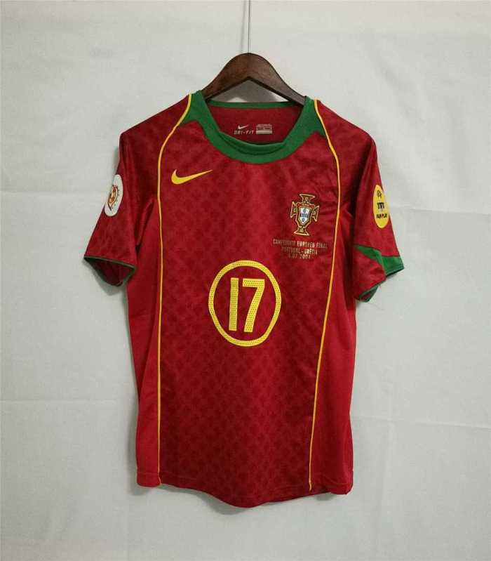 with Front Lettering+Patch Retro Jersey 2004 Portugal 17 C.RONALDO Home Soccer Jersey