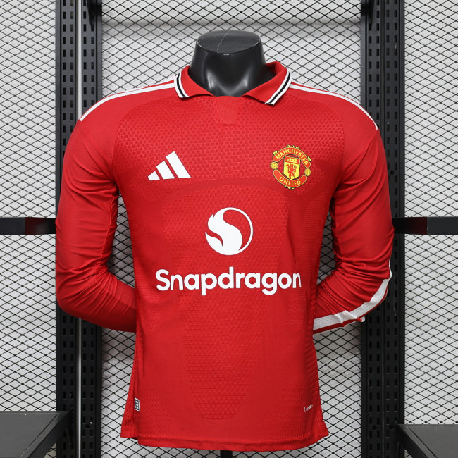 Long Sleeve Player Version 2025-2026 Manchester United Home Soccer Jersey Man United Football Shirt