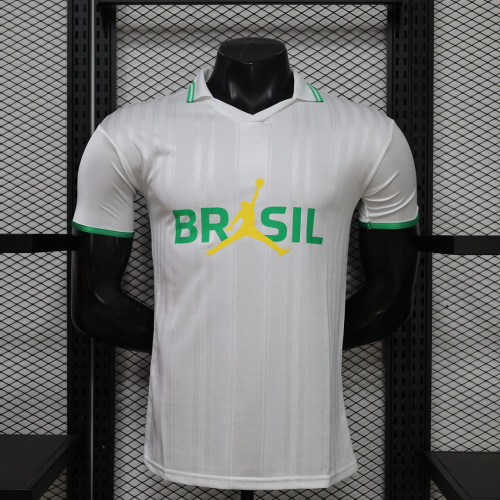 Player Version 2026 Brazil White AJ Soccer Polo Brasil Camisetas de Futbol