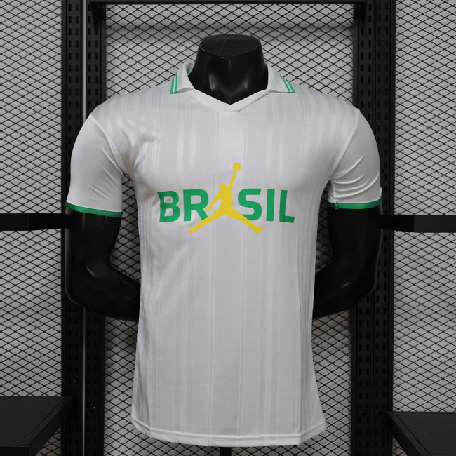 Player Version 2026 Brazil White AJ Soccer Polo Brasil Camisetas de Futbol