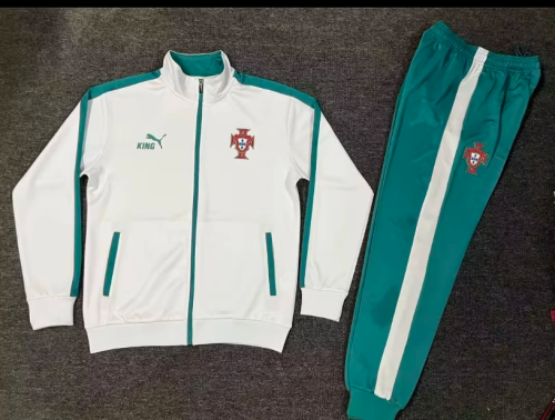 2026-2027 Portugal White Soccer Windbreaker Tracksuit Jacket Football Jacket and Pants