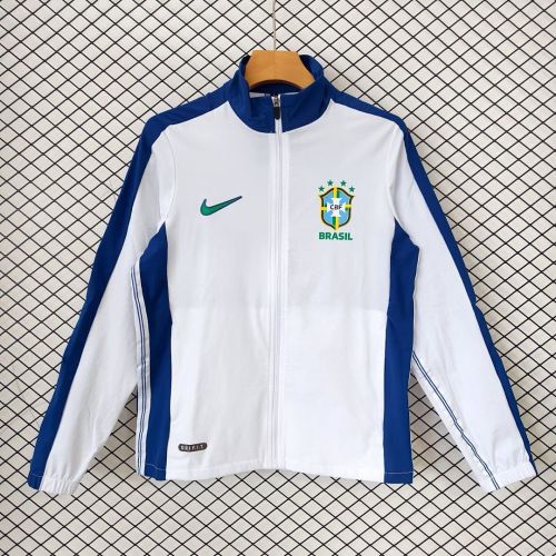 Retro Jacket 1998 Brazil White Soccer Windbreaker Jacket Brasil Football Jacket