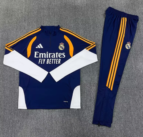 2026-2027 Real Madrid Dark Blue Soccer Training Sweater and Pants Football Kit