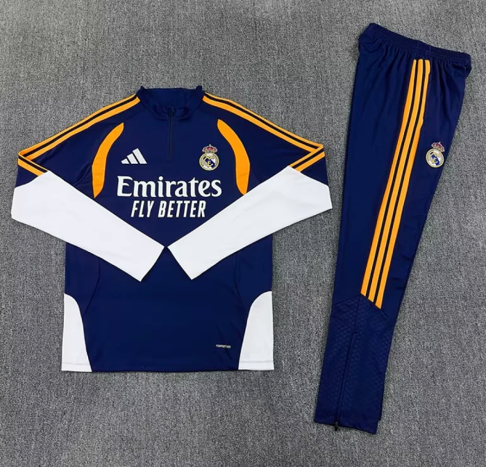 2026-2027 Real Madrid Dark Blue Soccer Training Sweater and Pants Football Kit