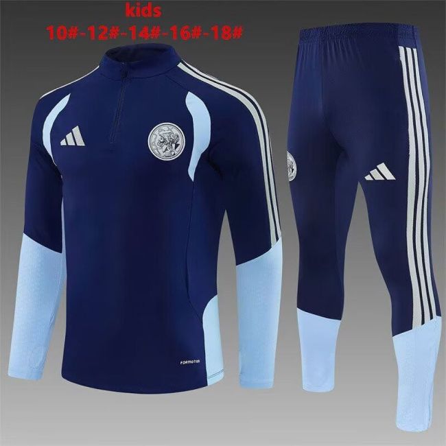 Youth 2026 Ajax Dark Blue Soccer Training Sweater and Pants Child Football Kit