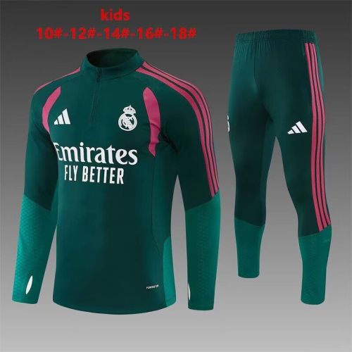 Youth 2026 Real Madrid Green/Pink Soccer Training Sweater and Pants Child Football Kit