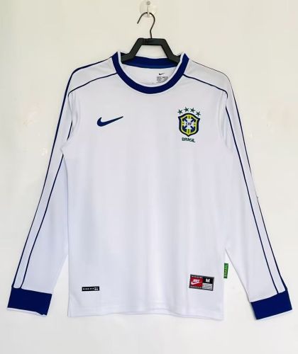 Long Sleeve Retro Jersey 1998 Brazil Away White Soccer Jersey Brasil Camisetas de Futbol