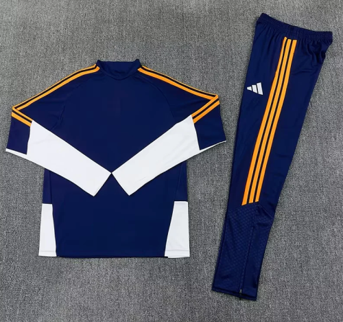2026-2027 Real Madrid Dark Blue Soccer Training Sweater and Pants Football Kit