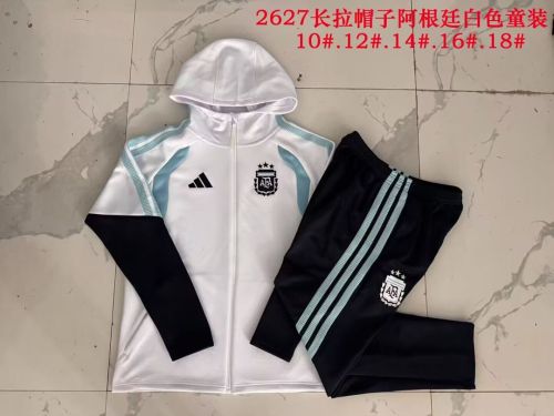 Youth 2026-2027 Argentina White Soccer Training Jacket and Pants Child Football Kit