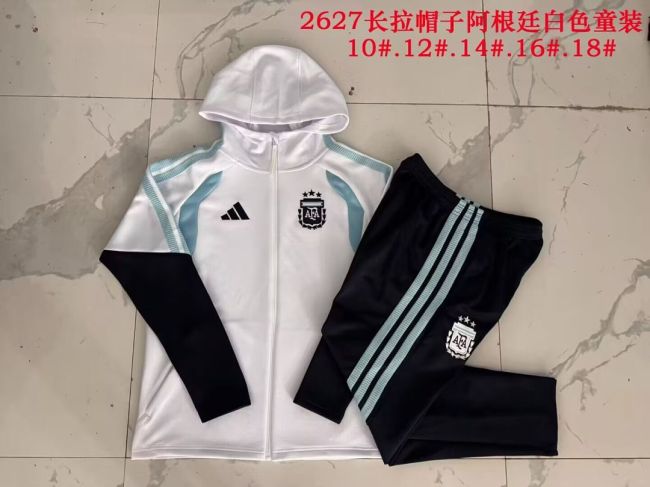 Youth 2026-2027 Argentina White Soccer Training Jacket and Pants Child Football Kit
