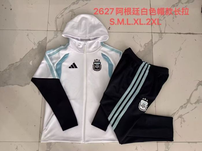 with Caps 2026-2027 Argentina White Soccer Windbreaker Tracksuit Jacket Football Jacket and Pants