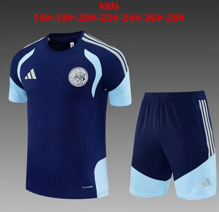 Youth Uniform Kids Kit 2026-2027 Ajax Dark Blue Soccer Training Jersey Shorts Child Football Set