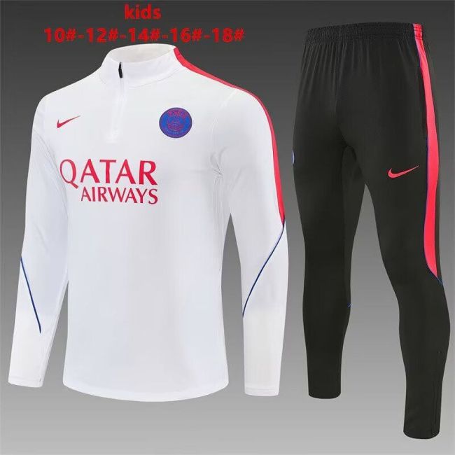 Youth 2026 PSG White Soccer Training Sweater and Pants Child Paris Football Kit
