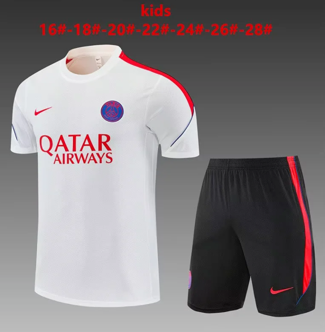 Youth Uniform Kids Kit 2026-2027 PSG White/Red Soccer Training Jersey Shorts Child Football Set