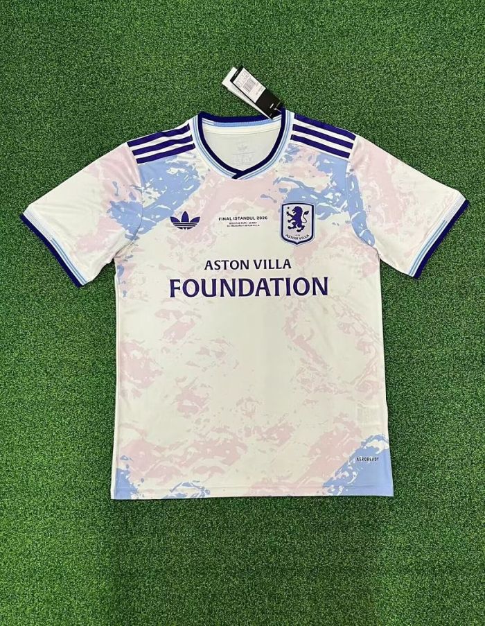 with Front Lettering Fan Version 2025-2026 Aston Villa Europa League Final Third Away White Football Shirt Soccer Jersey