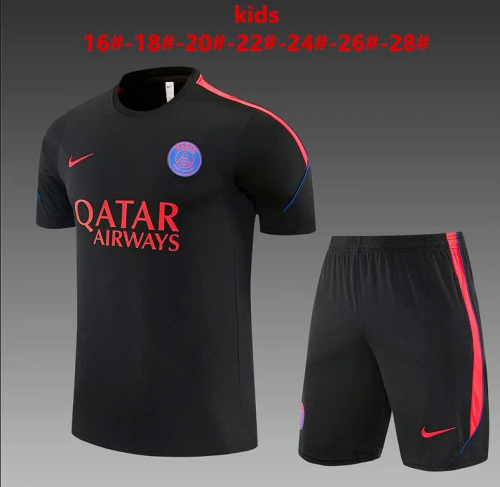 Youth Uniform Kids Kit 2026-2027 PSG Black/Red Soccer Training Jersey Shorts Child Football Set