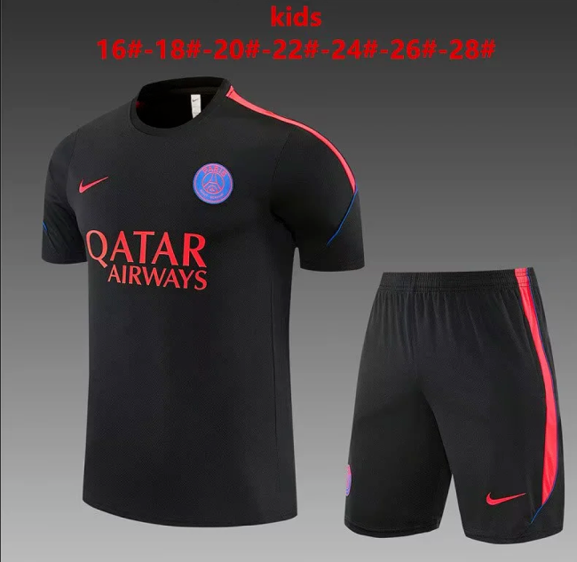 Youth Uniform Kids Kit 2026-2027 PSG Black/Red Soccer Training Jersey Shorts Child Football Set