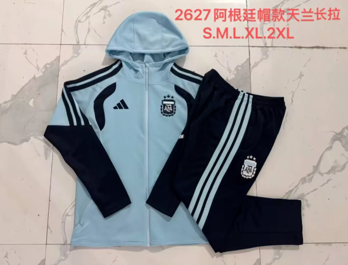 with Caps 2026-2027 Argentina Sky Blue Soccer Windbreaker Tracksuit Jacket Football Jacket and Pants