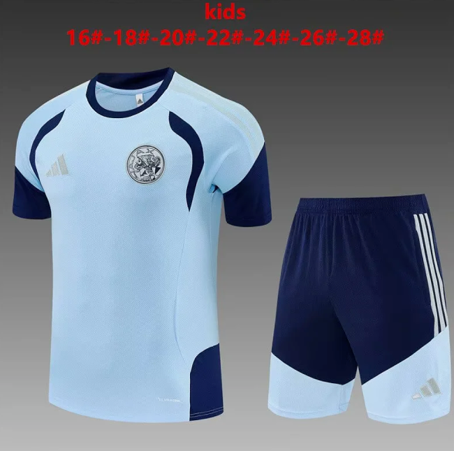 Youth Uniform Kids Kit 2026-2027 Ajax Sky Blue Soccer Training Jersey Shorts Child Football Set