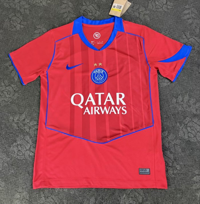 with 2 Stars Fan Version 2025-2026 PSG Third Away Red Soccer Jersey Paris Football Maillot