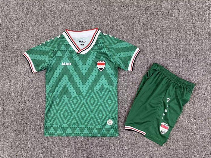Youth Uniform Kids Kit 2026 Iraq Away Green Soccer Jersey Shorts Child Football Set