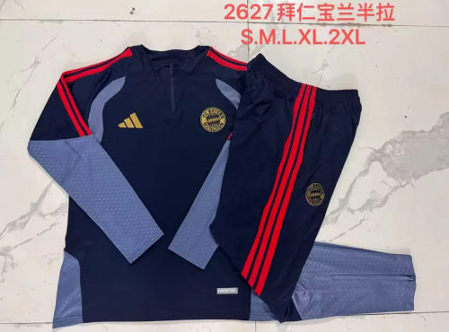 2026-2027 Bayern Munich Dark Blue Soccer Training Sweater and Pants Football Kit
