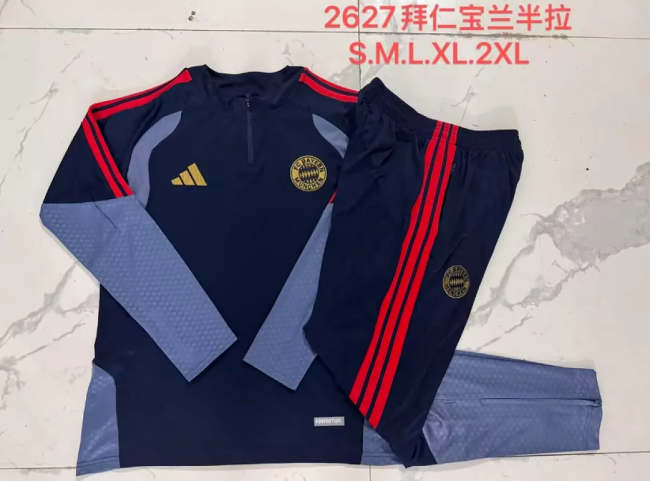 2026-2027 Bayern Munich Dark Blue Soccer Training Sweater and Pants Football Kit