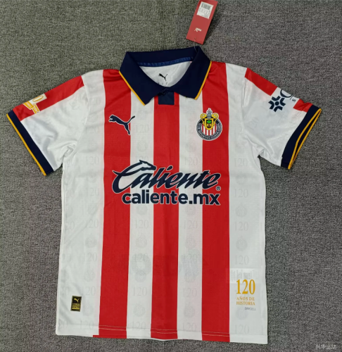 with 120th Golden Patch Fan Version Chivas 120th ANOS DE HISTORIA Soccer Jersey Football Shirt