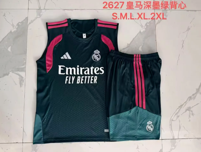 Adult Uniform 2026-2027 Real Madrid Dark Green Soccer Training Vest and Shorts Football Kits