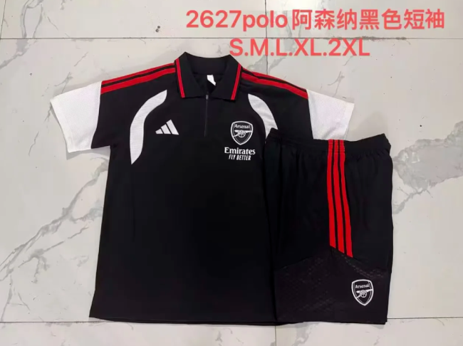 Adult Uniform 2026-2027 Arsenal Black/White Soccer Training Polo and Shorts Football Kits
