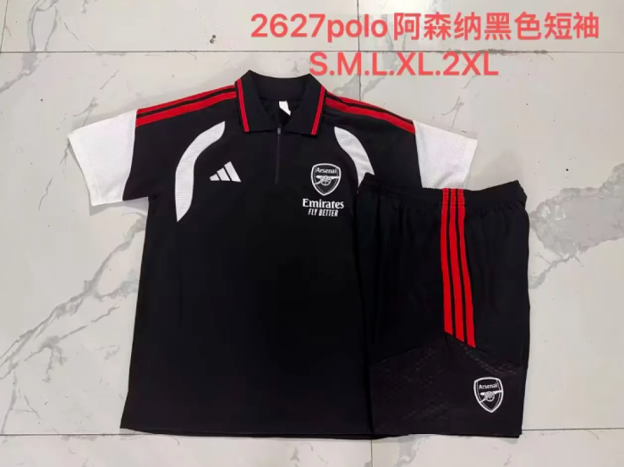 Adult Uniform 2026-2027 Arsenal Black/White Soccer Training Polo and Shorts Football Kits