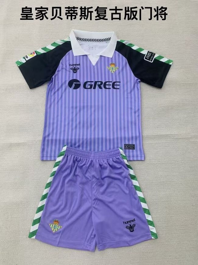 Youth Uniform Kids Kit 2025-2026 Real Betis Retro Model Purple Goalkeeper Soccer Jersey Shorts Child Football Set