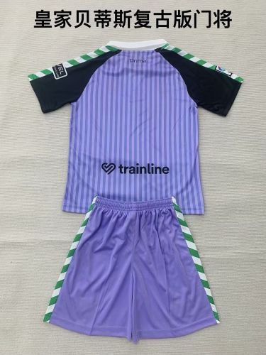 Youth Uniform Kids Kit 2025-2026 Real Betis Retro Model Purple Goalkeeper Soccer Jersey Shorts Child Football Set