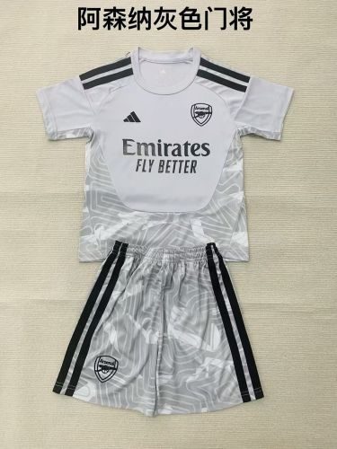 Youth Uniform Kids Kit 2026-2027 Arsenal Grey Goalkeeper Soccer Jersey Shorts Child Football Set