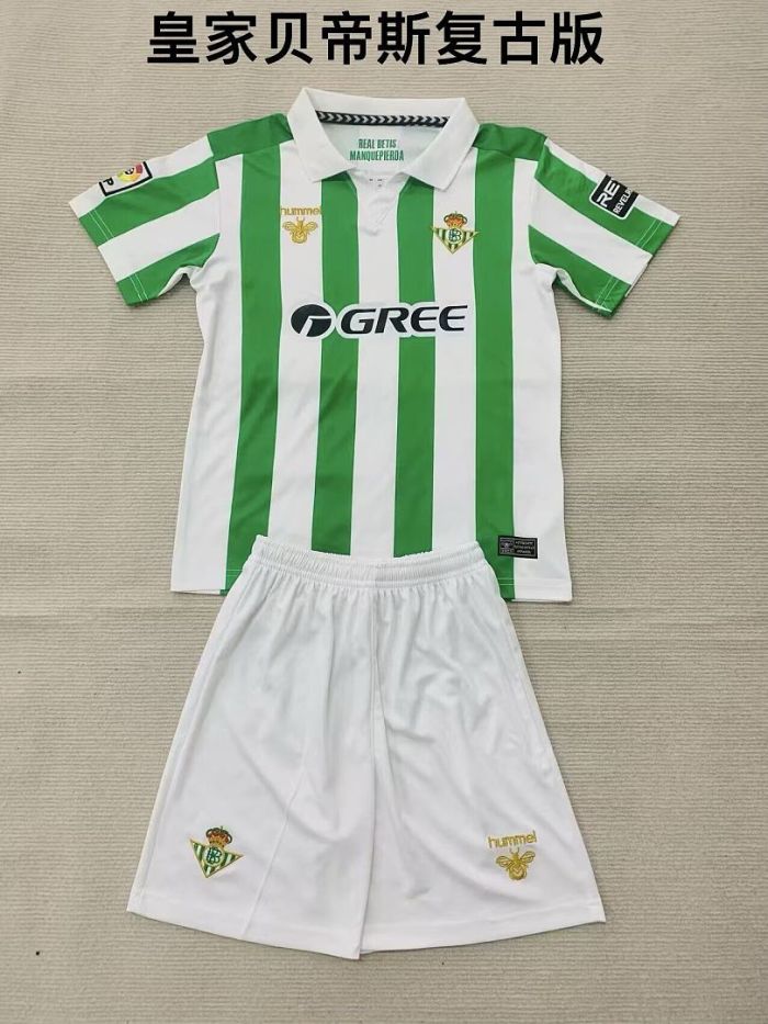Youth Uniform Kids Kit 2025-2026 Real Betis Retro Model Soccer Jersey Shorts Child Football Set