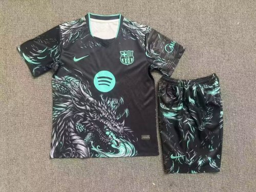 Youth Uniform Kids Kit 2026-2027 Barcelona Black Special Edtion Soccer Jersey Shorts Child Football Set