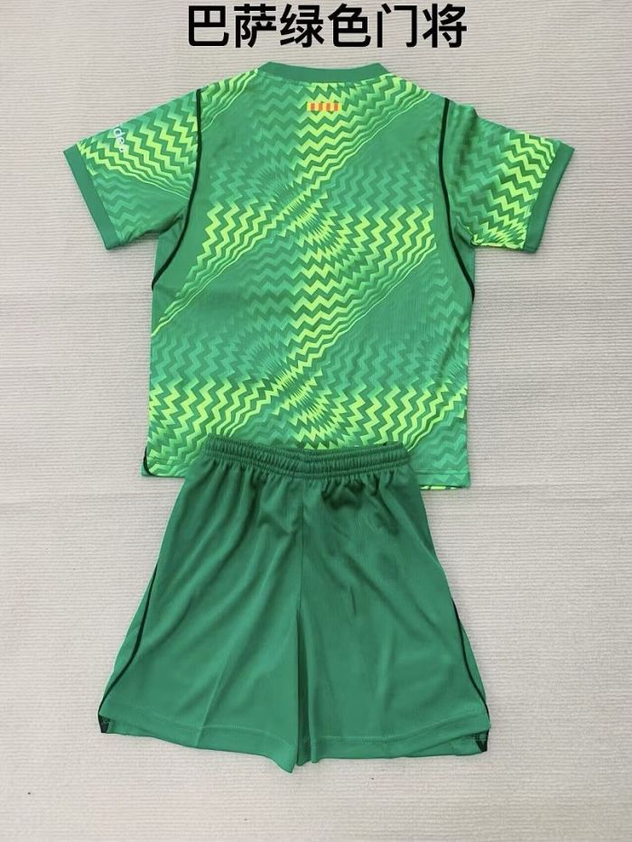 Youth Uniform Kids Kit 2026-2027 Barcelona Green Goalkeeper Soccer Jersey Shorts Child Football Set