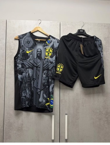 Adult Uniform 2026-2027 Brazil Black Jesus Version Soccer Training Vest and Shorts Football Kits