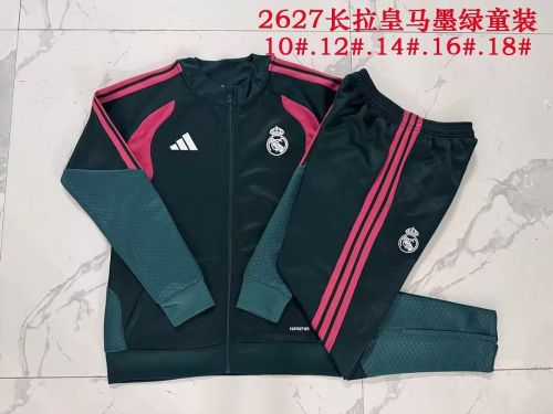 Youth 2026 Real Madrid Dark Green Soccer Training Sweater and Pants Child Football Kit