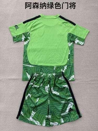 Youth Uniform Kids Kit 2026-2027 Arsenal Green Goalkeeper Soccer Jersey Shorts Child Football Set