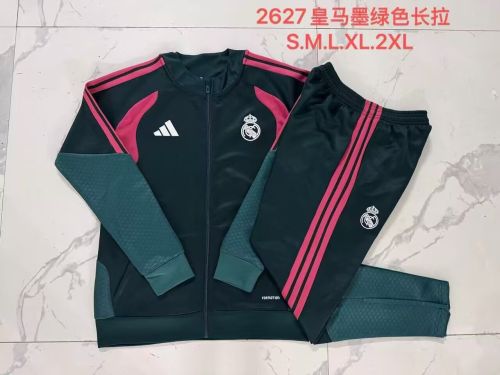 2026-2027 Real Madrid Dark Green Soccer Windbreaker Tracksuit Jacket Football Jacket and Pants