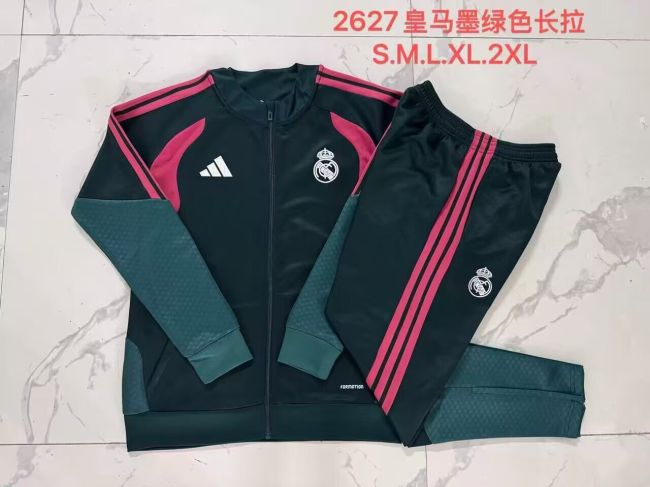 2026-2027 Real Madrid Dark Green Soccer Windbreaker Tracksuit Jacket Football Jacket and Pants