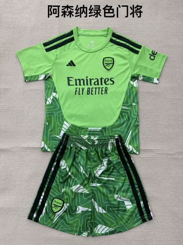 Youth Uniform Kids Kit 2026-2027 Arsenal Green Goalkeeper Soccer Jersey Shorts Child Football Set